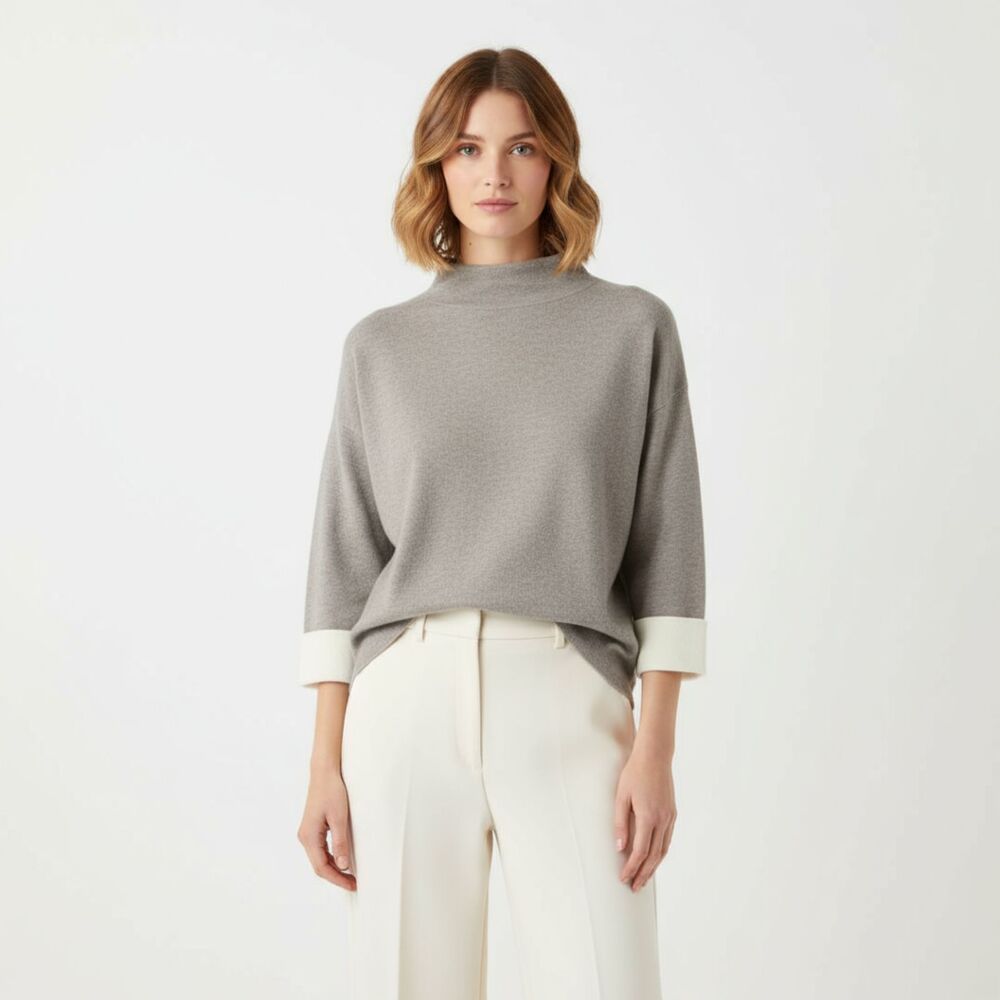 Tahari Gray Knit Mock Turtleneck Half Length Sleeve Knit Sweater S